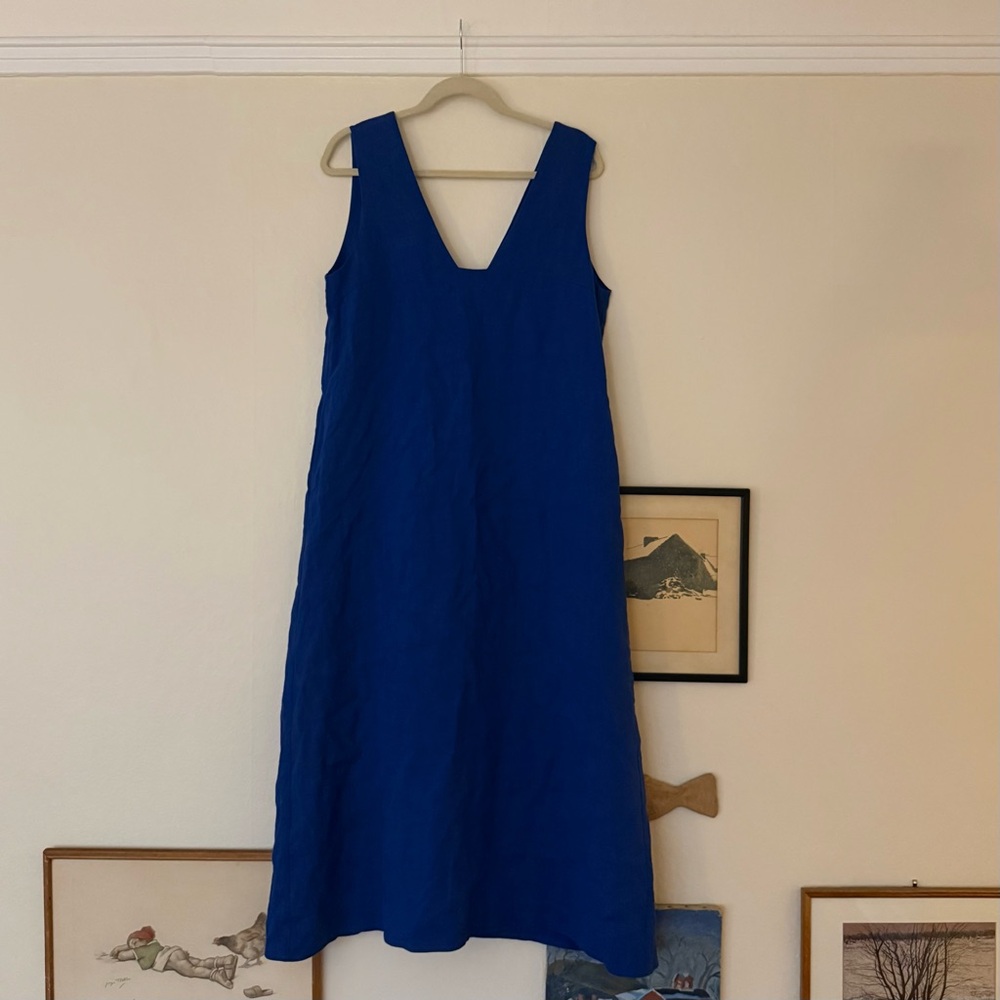 DENIER Indigo Blue Shift Dress - Linen Cupro - Quiet Luxury Japan